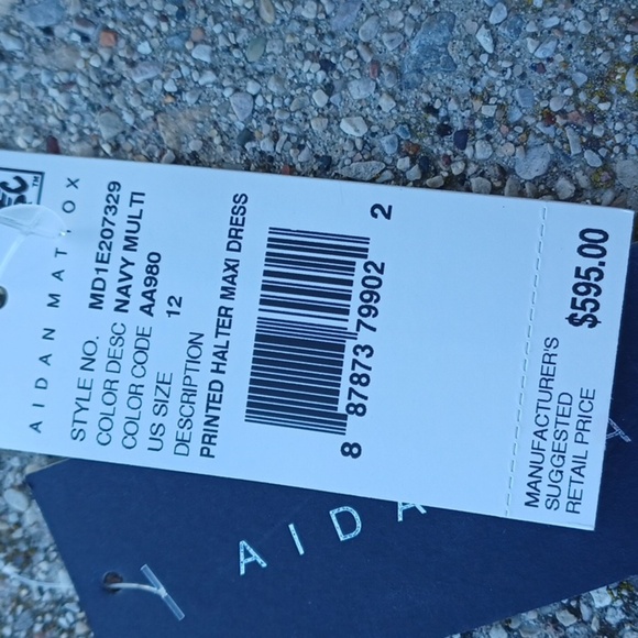 AIDAN MATTOX Printed Halter Maxi Dress, front slit - Picture 5 of 6